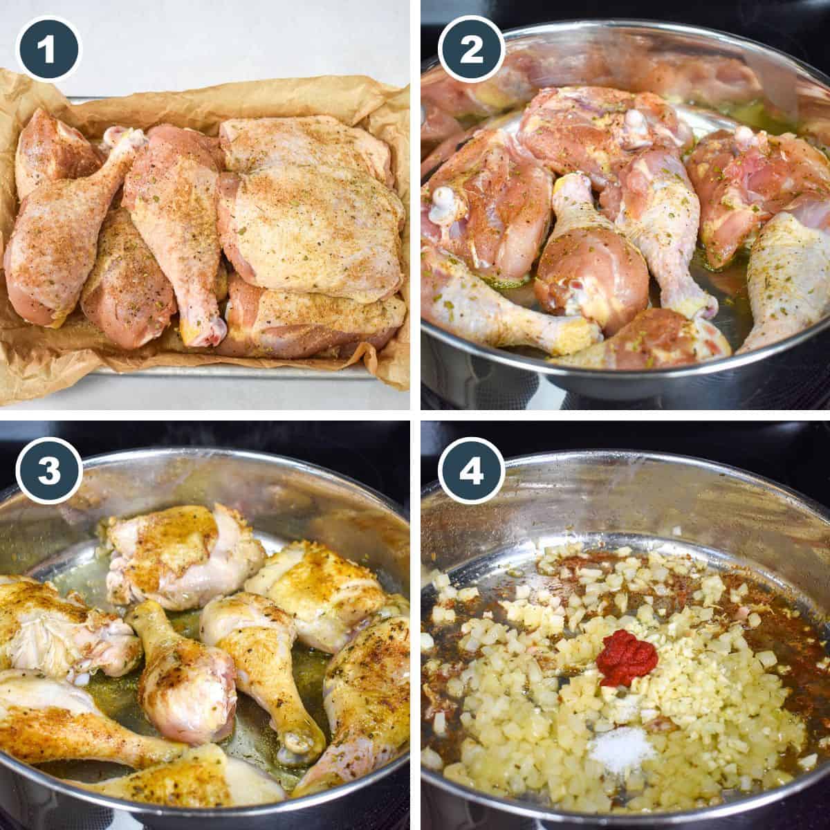 A collage of four pictures showing steps one through four of making the recipe.