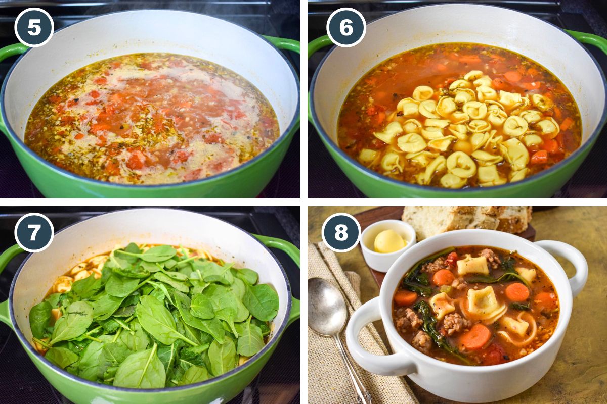 A collage showing steps five through eight of making the recipe.