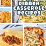 A collage of 5 pictures of casseroles featured in the post with the title in bold white and blue letters.