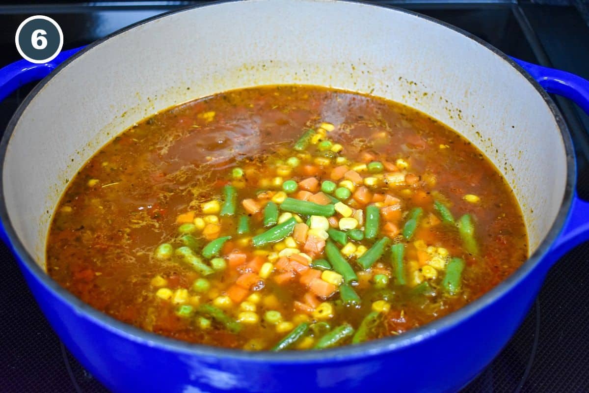 Mixed vegetables added to the soup.