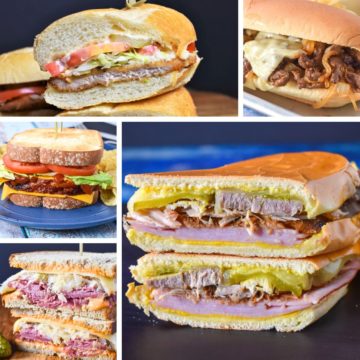 A collage of 5 pictures of sandwiches featured in the post.